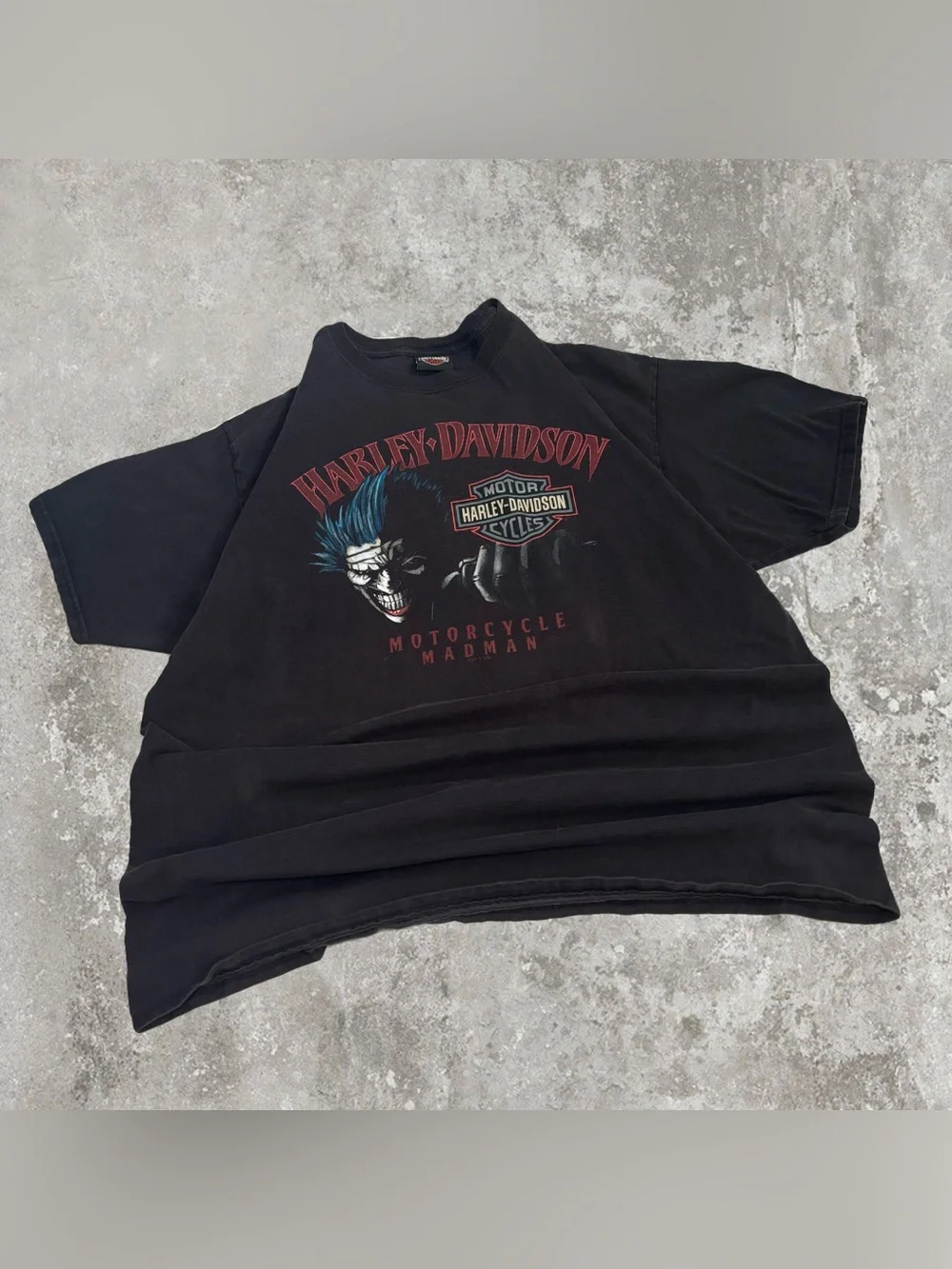 Harley Davidson Motorcycle Madman Joker Clown Black Graphic Tee